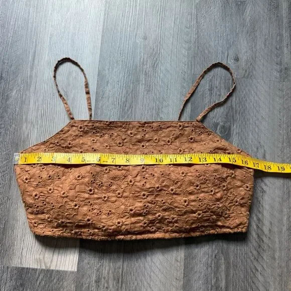 American Eagle Chestnut Eyelet Crop Top Smocked Large Festival Summer - Picture 6 of 7